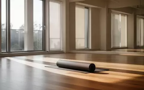 Ein minimalistisch gestalteter Trainingsraum mit einer zusammengerollten Yogamatte auf einem hellen Holzboden bei Tageslicht. - Foto: über boerse-global.de