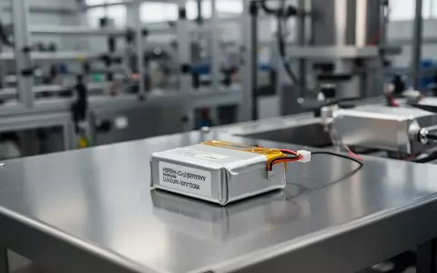 Ein moderner Drohnenakku liegt auf einer glänzenden Stahloberfläche in einer industriellen Fertigungsumgebung. - Foto: über boerse-global.de