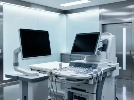 Ein minimalistischer, klinischer Untersuchungsraum mit gedimmtem Licht und einer dunklen Bildgebungsstation. - Foto: ĂŒber boerse-global.de