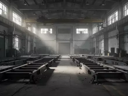 Eine weitläufige, leere Industriehalle mit hohen Decken und Stahlplattformen, die den massiven Ausbau der Fertigungskapazitäten symbolisiert. - Foto: über boerse-global.de