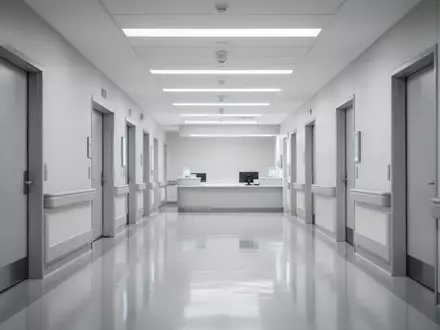 Ein leerer, modern gestalteter Krankenhausflur mit hellen Bodenbelägen und diffuser Beleuchtung. - Foto: über boerse-global.de