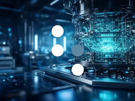 Abstrakte Darstellung eines Quantencomputer-Prozessors in einer futuristischen Laborumgebung mit kühler Beleuchtung. - Foto: über boerse-global.de
