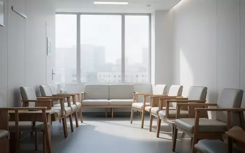 Ein leerer, ruhiger Wartebereich in einer modernen Arztpraxis mit minimalistischem Mobiliar und hellem Tageslicht. - Foto: über boerse-global.de