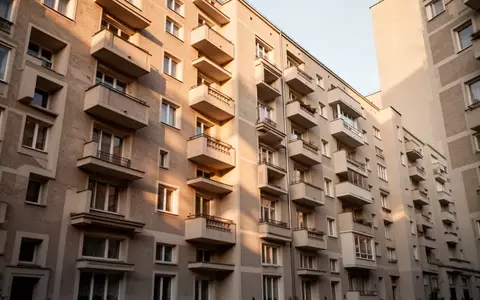 Fassade eines Wiener Gemeindebaus mit klaren architektonischen Strukturen und geometrischen Balkonen bei Tageslicht. - Foto: über boerse-global.de