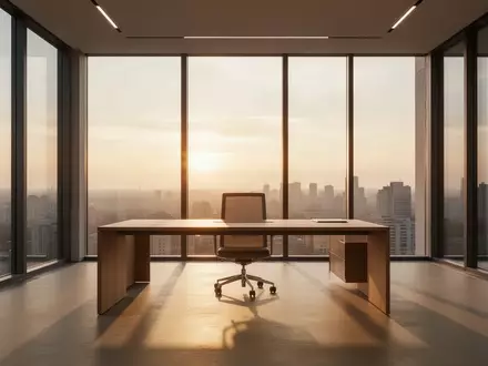 Ein heller, moderner Büroarbeitsplatz mit einfallendem Sonnenlicht und leeren Schreibtischen. - Foto: über boerse-global.de