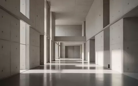 Ein minimalistischer, lichtdurchfluteter moderner Innenraum mit Betonwänden und langen Schatten in einer ruhigen Architektur. - Foto: über boerse-global.de