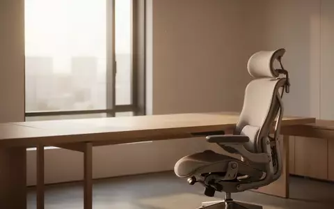 Ein minimalistischer, moderner Arbeitsplatz mit natürlichem Licht, einem leeren Schreibtisch und einem ergonomischen Stuhl. - Foto: über boerse-global.de