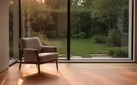 Ein ruhiger, minimalistischer Wohnraum mit einem Sessel vor einem Fenster mit Blick in einen grünen Garten. - Foto: über boerse-global.de