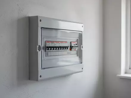 Elektrischer Verteilerkasten in einem modernen Hausanschlussraum bei Tageslicht - Foto: über boerse-global.de