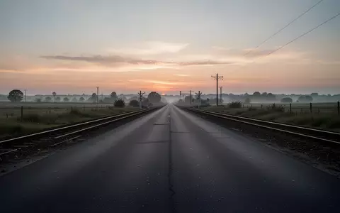 Ein unbeschrankter Bahnübergang mit dunklen Gleisen in einer ländlichen Umgebung bei Dämmerung. - Foto: über boerse-global.de