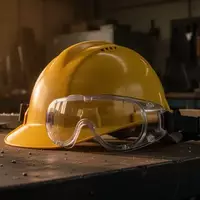 Symbolbild: Schutzhelm und Schutzbrille auf einer Werkbank - Foto: über boerse-global.de