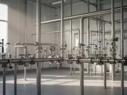 Industrielle Abfüllanlage mit Edelstahltanks und Rohrleitungen in einer sterilen Produktionshalle. - Foto: über boerse-global.de