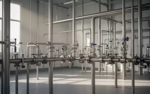 Industrielle Abfüllanlage mit Edelstahltanks und Rohrleitungen in einer sterilen Produktionshalle. - Foto: über boerse-global.de