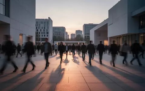 Eine belebte, verschwommene Menschenmenge auf einem öffentlichen Stadtplatz in der Dämmerung. - Foto: über boerse-global.de