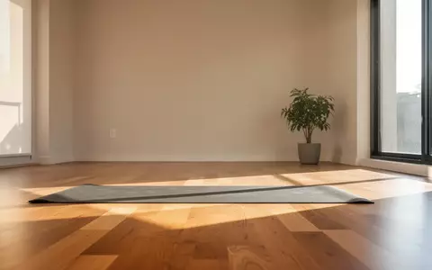 Ein heller, minimalistischer Raum mit einer Sportmatte auf dem Boden in natürlichem Sonnenlicht. - Foto: über boerse-global.de