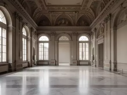 Ein leerer, lichtdurchfluteter Saal in der Pinacoteca di Brera mit hohen Decken und Marmorboden. - Foto: über boerse-global.de