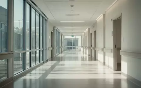 Moderner, heller Krankenhausflur mit minimalistischer Architektur und natürlichem Lichteinfall. - Foto: über boerse-global.de