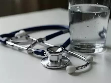Symbolbild: Stethoskop neben einem Glas Wasser - Foto: über boerse-global.de