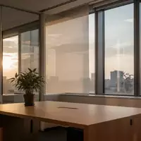 Ein minimalistischer, leerer Arbeitsplatz in einem hellen, modernen Bürogebäude mit natürlichem Tageslicht. - Foto: über boerse-global.de