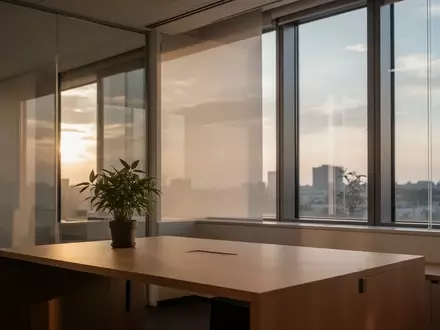 Ein minimalistischer, leerer Arbeitsplatz in einem hellen, modernen Bürogebäude mit natürlichem Tageslicht. - Foto: über boerse-global.de