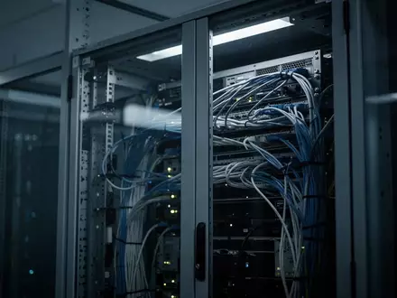 Moderne, minimalistische Server-Hardware in einem abgedunkelten Raum mit bläulicher Beleuchtung. - Foto: über boerse-global.de