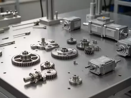 Eine Werkbank mit präzisen mechanischen Bauteilen und Aktuatoren in einer industriellen Fertigungsumgebung. - Foto: über boerse-global.de