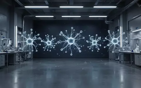 Abstrakte, leuchtende neuronale Netzwerkknoten in einem minimalistischen, modernen Laborraum. - Foto: über boerse-global.de