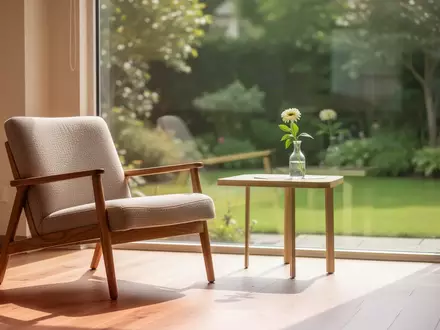 Ein heller, freundlicher Raum mit einem Stuhl und einer Blume in einer Vase, der eine Atmosphäre von Ruhe und Geborgenheit vermittelt. - Foto: über boerse-global.de