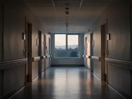 Ein ruhiger, modern gestalteter Krankenhausflur in natürlichem Dämmerlicht ohne Personen. - Foto: über boerse-global.de