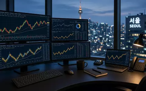 Moderne Handelsbildschirme mit Finanzgrafiken in einem Büro in Südkorea bei Dämmerung. - Foto: über boerse-global.de