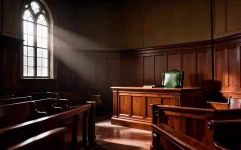 Ein leerer Gerichtssaal mit dunkler Holzvertäfelung und einem Richterpult in gedämpftem Licht. - Foto: über boerse-global.de