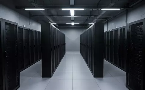 Ein minimalistischer, leerer Serverraum mit dunklen, matten Serverschränken in einer modernen, industriellen Umgebung. - Foto: über boerse-global.de