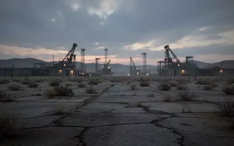 Ein verlassenes industrielles Testgelände mit rissigem Beton und karger Vegetation unter einem bewölkten Himmel. - Foto: über boerse-global.de