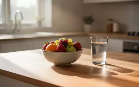 Ein sonnendurchfluteter Küchentisch mit einer Schale frischem Obst und einem Glas Wasser in einer ruhigen, minimalistischen Umgebung. - Foto: über boerse-global.de