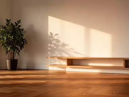 Ein minimalistisch eingerichtetes, helles Wohnzimmer mit einer Pflanze in der Ecke und sanftem Lichteinfall. - Foto: über boerse-global.de