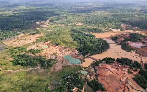 Für den Abbau von Gold – sowohl legal als auch illegal – wurden riesige Flächen im Amazonas-Regenwald abgeholzt.  - Foto: Larissa Schwedes/dpa