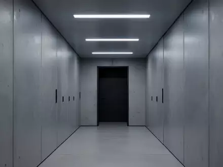 Ein minimalistischer, moderner Flur in einem Rechenzentrum mit schlichten Betonwänden und dezenter Beleuchtung. - Foto: über boerse-global.de
