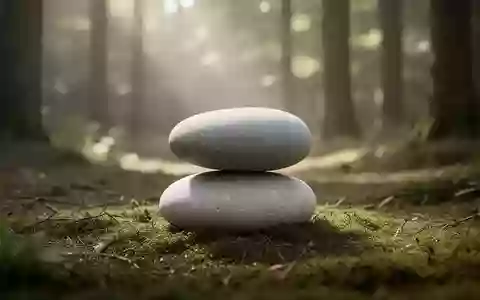 Ein glatter, runder Flussstein auf bemoostem Waldboden in einer ruhigen Lichtung, symbolisch für ganzheitliche Balance. - Foto: über boerse-global.de