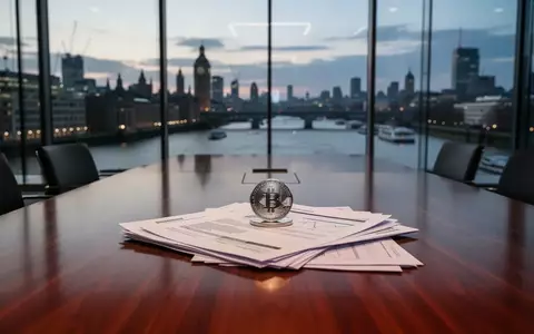 Eine glänzende Münze auf Finanzdokumenten in einem modernen Konferenzraum mit Blick auf die Londoner Skyline bei Dämmerung. - Foto: über boerse-global.de