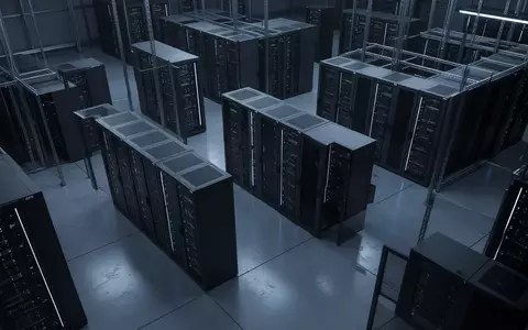Dunkler, moderner Serverraum mit geordneten Racks in einer industriellen Umgebung mit kühler Beleuchtung. - Foto: über boerse-global.de