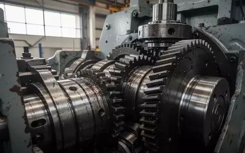 Nahaufnahme von metallischen Zahnrädern und Maschinenteilen in einer Industrieanlage bei natürlichem Licht. - Foto: über boerse-global.de