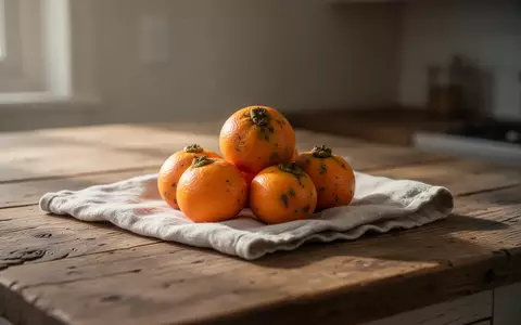 Nahaufnahme von reifen, orangefarbenen Kakis auf einem rustikalen Holztisch in natürlichem Licht. - Foto: über boerse-global.de