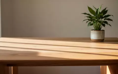 Ein minimalistischer, moderner Arbeitsplatz mit einem Eichenholzschreibtisch und weichem, natürlichem Tageslicht. - Foto: über boerse-global.de