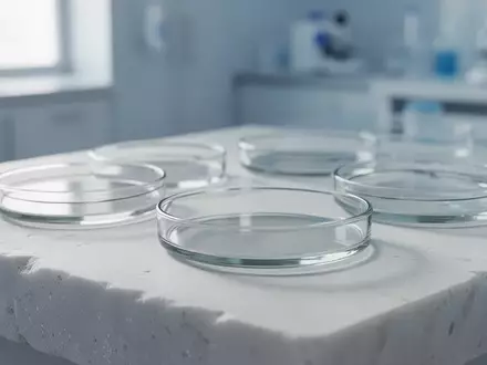 Leere Laborschalen auf einem weißen Tisch in einem sterilen, klinischen Umfeld. - Foto: über boerse-global.de