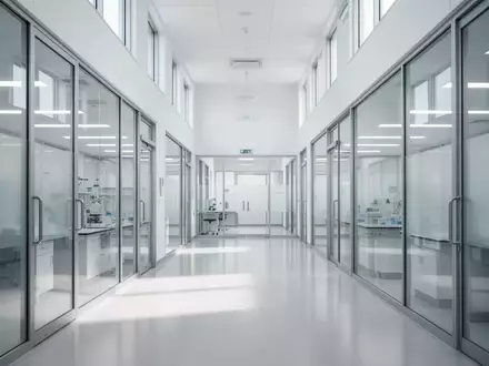 Ein minimalistischer, heller Flur in einem modernen klinischen Forschungszentrum ohne Personen. - Foto: über boerse-global.de