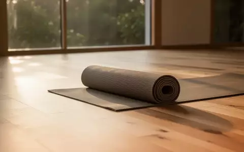 Eine aufgerollte Yogamatte auf einem hellen Holzboden in einem lichtdurchfluteten, ruhigen Raum. - Foto: über boerse-global.de