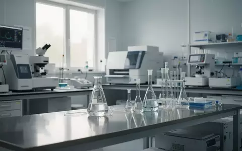 Ein modernes, steriles medizinisches Labor mit wissenschaftlichen Analysegeräten und Glaswaren auf einem Arbeitstisch. - Foto: über boerse-global.de
