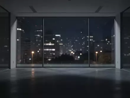 Ein nächtlicher, unbesetzter Büroraum mit Blick auf eine verschwommene Stadtlandschaft, der eine Atmosphäre systemischer Überwachung vermittelt. - Foto: über boerse-global.de