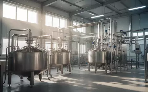 Moderne industrielle Produktionsanlage mit Edelstahltanks und Rohrleitungen in einer hellen Fertigungshalle. - Foto: über boerse-global.de