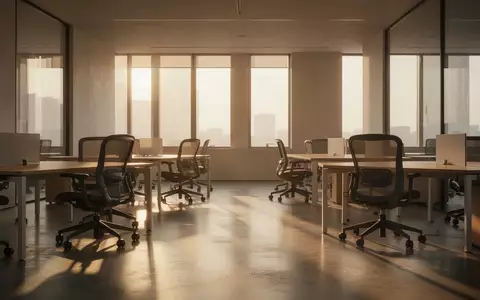 Ein leeres, modernes Büro in der Abendsonne, das eine ruhige und aufgeräumte Arbeitsumgebung vermittelt. - Foto: über boerse-global.de